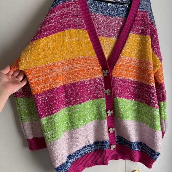 Olivia Rubin Mika Cardigan Rainbow Stripes Women’s Size Large - Picture 8 of 13